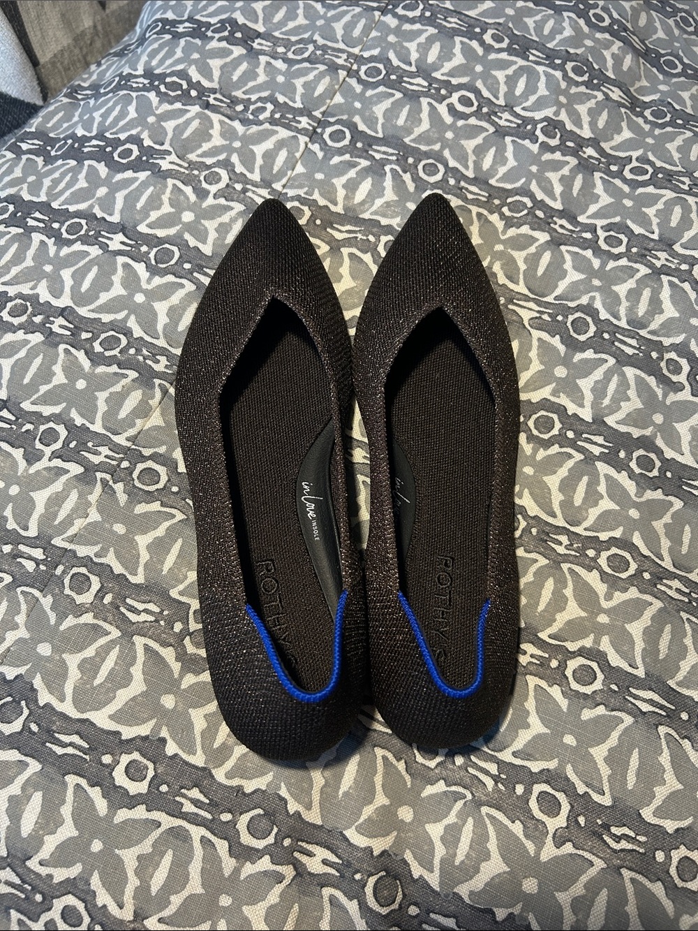 Rothy's Brown Pointed-Toe Flats with Blue Trim
